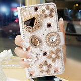 Bling Diamond Rhinestone Flower Leather Magnetic Flip Wallet Case for Samsung Galaxy S24 S23 S22 S21 Ultra Plus