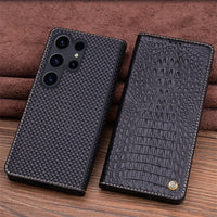 Business Premium Cowhide Leather Flip Case for Samsung Galaxy S23 S22 Ultra Plus