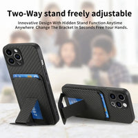 Carbon Fiber Leather Wallet Card Holder Case With Folding Bracket for iPhone 15 14 13 12 series