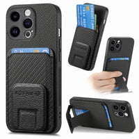 Carbon Fiber Leather Wallet Card Holder Case With Folding Bracket for iPhone 15 14 13 12 series