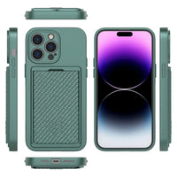 Carbon Fiber Solid Color Card Slots Shockproof Case With Camera Protection For iPhone 15 14 13 series