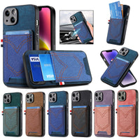 Cards Slot Wallet Leather Lens Protection Magnetic Denim Pocket Case for iPhone 14 13 12 series