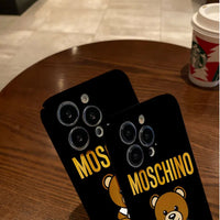 Cartoon Bear Luxury Glossy Hard PC Case for iPhone 15 14 13 12 series