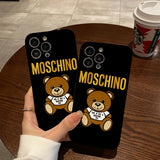 Cartoon Bear Luxury Glossy Hard PC Case for iPhone 15 14 13 12 series