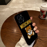 Cartoon Bear Luxury Glossy Hard PC Case for iPhone 15 14 13 12 series