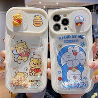 Cartoon Anime The Pooh Sliding Lens Camera Quicksand Case for iPhone 14 13 12 series