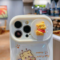 Cartoon Anime The Pooh Sliding Lens Camera Quicksand Case for iPhone 14 13 12 series