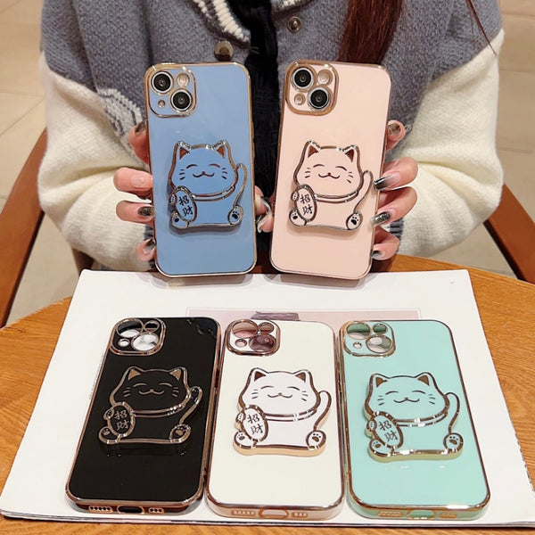 Cartoon Fortune Cute Maneki Neko Cat Stand Holder Case for iPhone 14 13 12 series