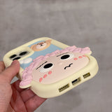 Cartoon Pink Curly Hair Lovely Boy Shockproof Case For iPhone 14 13 12 series