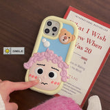 Cartoon Pink Curly Hair Lovely Boy Shockproof Case For iPhone 14 13 12 series