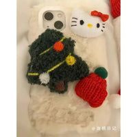 Cartoon Plush Christmas Kitty Soft Case For iPhone 15 14 13 12 series