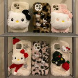 Cartoon Plush Christmas Kitty Soft Case For iPhone 15 14 13 12 series