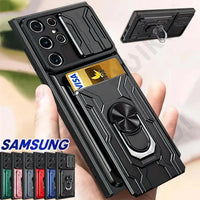 Slide Camera Protection 360° Ring Holder Slide Card Holder Wallet TPU Case For Samsung Galaxy S24 S23 S22 S21 Ultra Plus