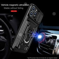 Slide Stand Ring 360 Magnetic Camera Military Grade Card Slot Case For iPhone 15 series