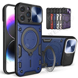 Magnetic Rotating Sliding Camera 360 Rotate Kickstand Case For iPhone 15 series