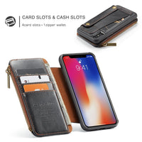 Detachable Leather wallet Case for iPhone X Zipper Pocket Credit Card Slots