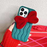 Christmas Bowknot New Year Fur Case for iPhone 14 13 12 series