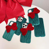 Christmas Bowknot New Year Fur Case for iPhone 14 13 12 series