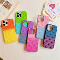 Color Contrast 3D Love Heart Skin Feel Gradient Shockproof Silicone Soft Case for iPhone 14 13 12 series