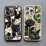 Creative Black Cat Illustration Gorgeous Nature Silicone Case for iPhone 15 14 13 series