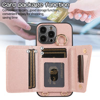 Crossbody Leather Wallet Card Slots Lanyard Strap Mirror Ring Holder Case for iPhone 14 13 12 series