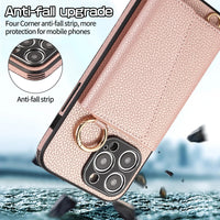 Crossbody Leather Wallet Card Slots Lanyard Strap Mirror Ring Holder Case for iPhone 14 13 12 series