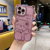 Crossbody Metal Chain Necklace Lanyard Glitter Cartoon Bear Ears Case For iPhone 14 13 12 series