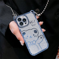 Crossbody Metal Chain Necklace Lanyard Glitter Cartoon Bear Ears Case For iPhone 14 13 12 series