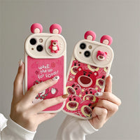 Cue Pink Bear Cartoon Cases With Wake Me For Food Slogan For iPhone 14 13 12 series