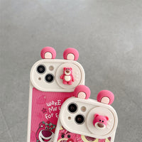 Cue Pink Bear Cartoon Cases With Wake Me For Food Slogan For iPhone 14 13 12 series