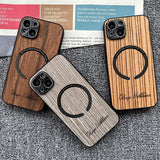 Custom Name Wood Grain Magnetic Magsafe Wireless Charge Shockproof Lens Case For iPhone 14 13 12 series