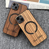 Custom Name Wood Grain Magnetic Magsafe Wireless Charge Shockproof Lens Case For iPhone 14 13 12 series