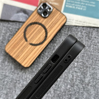 Custom Name Wood Grain Magnetic Magsafe Wireless Charge Shockproof Lens Case For iPhone 14 13 12 series