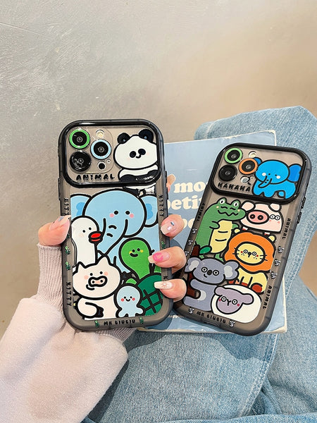 Cute Animal Big Window Camera Protector Soft TPU Silicone Case For iPhone 15 14 13 series