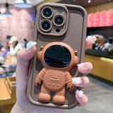 Cute 3D Astronaut Bracket Camera Protection Soft Silicone Case for iPhone 15 14 13 12 series