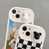 Cute Bear Slide Camera Protection Cartoon Soft Silicone Case for iPhone 14 13 12 series