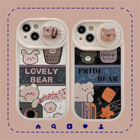 Cute Bear Slide Camera Protection Cartoon Soft Silicone Case for iPhone 14 13 12 series