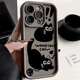 Cute Cartoon Black Cat Silicone Shockproof Soft Case For iPhone 15 14 13 12 series