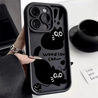 Cute Cartoon Black Cat Silicone Shockproof Soft Case For iPhone 15 14 13 12 series
