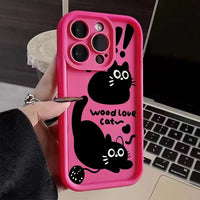 Cute Cartoon Black Cat Silicone Shockproof Soft Case For iPhone 15 14 13 12 series