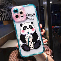 Cute Cartoon Panda Shockproof Transparent Silicone Soft Case for iPhone 14 13 12 series