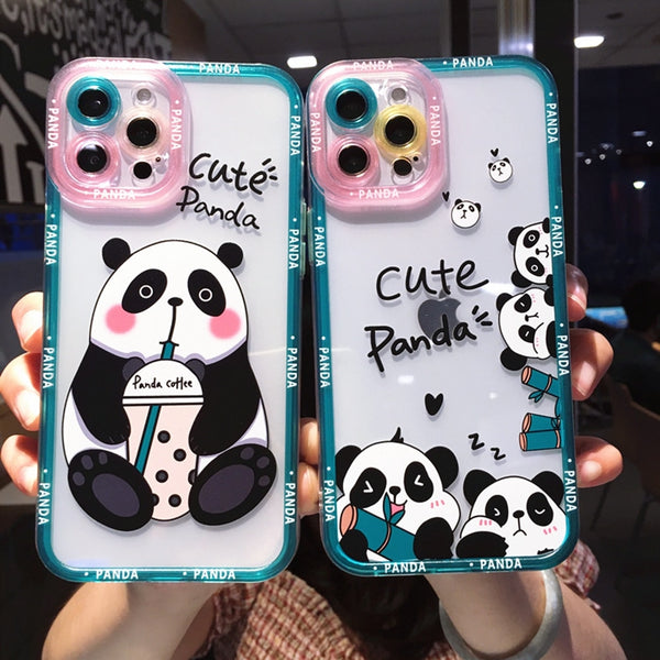 Cute Cartoon Panda Shockproof Transparent Silicone Soft Case for iPhone 14 13 12 series