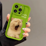 Cute Yawning Sleepy Cat Camera Lens Protector Silicone Case For iPhone 15 14 13 12 series