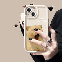 Cute Yawning Sleepy Cat Camera Lens Protector Silicone Case For iPhone 15 14 13 12 series