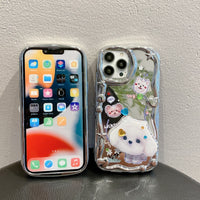 Cute Cat Stand Holder Lovely Dog Bracket Soft Plating Case For iPhone 14 13 12 series