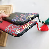 Cute Chinese Style Court Wind Embossed Tassel Phone Case for iPhone 11 Pro XS Max XR X