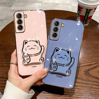 Cute Fold Fortune Cat Stand Holder Soft Case For Samsung Galaxy S23 S22 S21 series