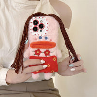 Cute Funny Girl Fluffy Plush Case for iPhone 14 13 12 series