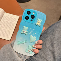 Cute Cartoon 3D Bear Gradient Luxury Soft Silicone Case For iPhone 14 13 12 series