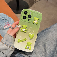 Cute Cartoon 3D Bear Gradient Luxury Soft Silicone Case For iPhone 14 13 12 series